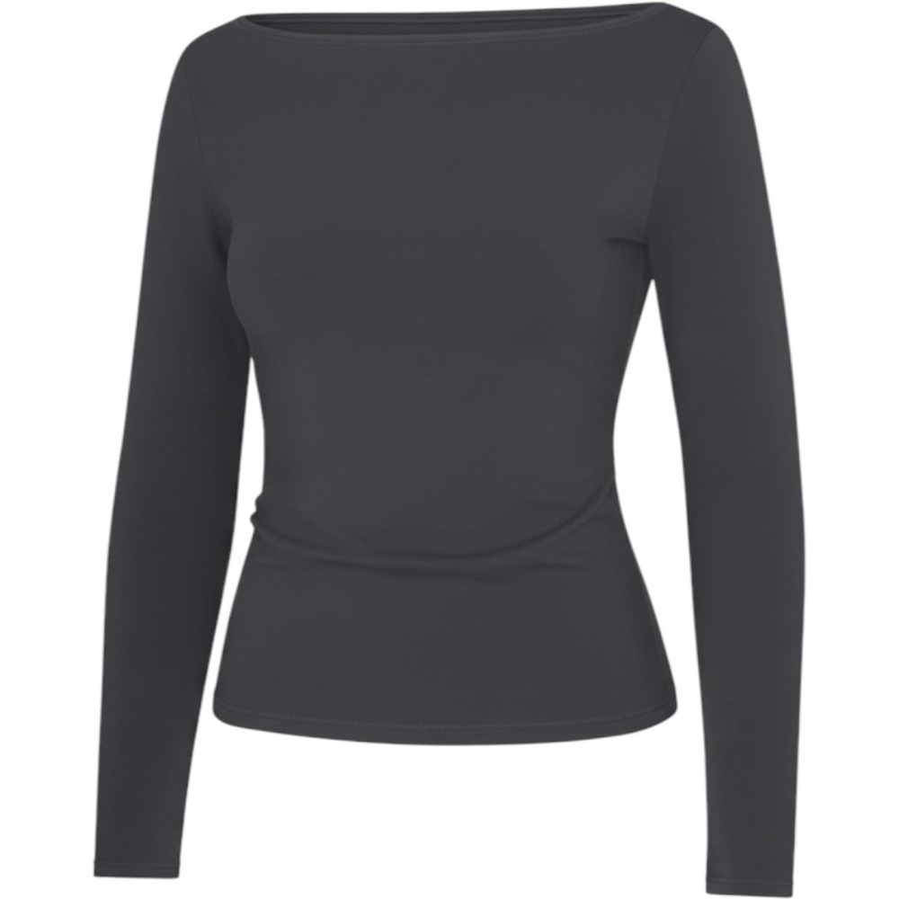 Skims Cotton Jersey Boat Neck Long Sleeve Top Ash Grey TP-LSL-11209W Small